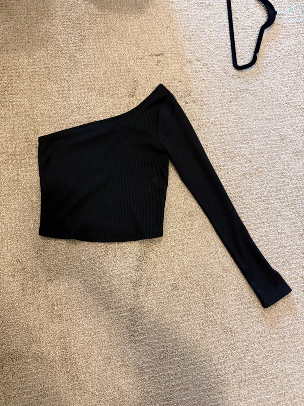 ASOS Black One-Shoulder Ribbed Long-Sleeve Crop Top